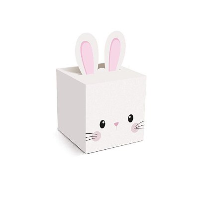 Caixa Quadrada Pop Up Com Rostinho de Coelho e Pompom 7x7x7cm com 10 Unidades - Ref 13002523 Cromus
