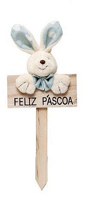 Plaquinha Decorativa Feliz Páscoa Coelho Poá Coração Azul - Decoração Páscoa- Ref 1827262AZ Páscoa Cromus