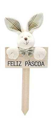 Plaquinha Decorativa Feliz Páscoa Coelho Xadrez Verde com 1 Unidade - Coleção Gales - Ref 1013255VD Páscoa Cromus