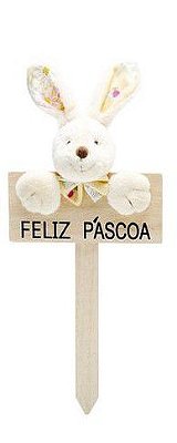 Plaquinha Decorativa Coelho Florido Feliz Páscoa Amarela com 1 Unidade - Coleção Daisy - Ref 1013254 Páscoa Cromus