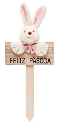 Plaquinha Decorativa Feliz Páscoa Coelho Poá Rosa - Decoração Páscoa- Ref 1827286RS Páscoa Cromus