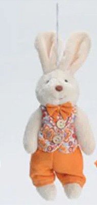 Mini Coelho de Pelúcia Roupa Floral Laranja 18cm - Coleção Maria Mole - Ref 1522099 Páscoa Cromus