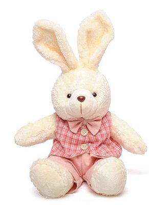 Coelho de Pelúcia Sentado com Roupa Xadrez Rosê 37cm - Coleção Popcorn - Ref 1013195 Páscoa Cromus