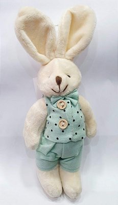 Mini Coelho de Pelúcia Roupa Verde Acqua Poá 22cm - Ref 1820591 Páscoa Cromus