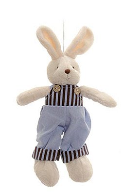 Mini Coelho de Pelúcia Roupa Azul Listras Marrom 25cm - Mini Coelhos - Ref 1321291M Páscoa Cromus