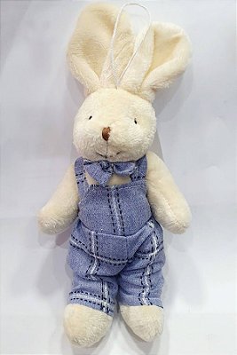 Mini Coelho de Pelúcia Roupa Azul Jeans Perna Articulada 20cm - Mini Coelhos - Ref 1826724 Páscoa Cromus