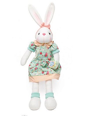 Coelha Sentada com Vestido Florido e Flor na Mão 50cm - Coleção Erva Doce - Ref 1826804 Páscoa Cromus