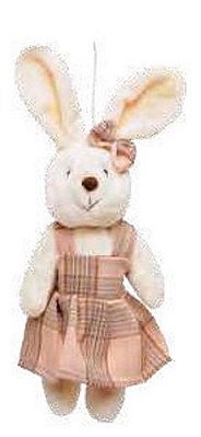 Mini Coelha de Pelúcia Articulado com Vestido Xadrez Laranja 21cm - Coleção Gales - Ref 1013201FL - Páscoa Cromus