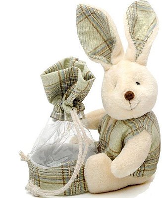 Bolsinha de Páscoa Transparente Com Coelho de Pelúcia Xadrez Verde 17cm - Coleção Gales - Ref 1013220V Páscoa Cromus