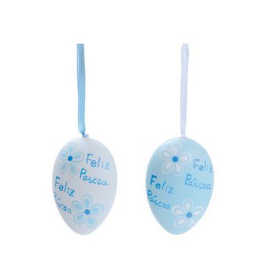 Ovos Para Pendurar Azul e Branco Feliz Páscoa Jogo com 6 Unidades - Ref 1620512 Páscoa Cromus