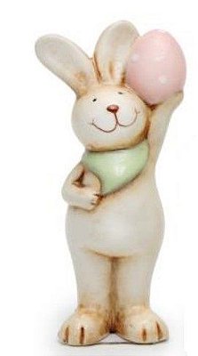 Coelho de Cerâmica Segurando Ovo Rosa 14cm - Coleção Coconut - Ref 1014664 Páscoa Cromus