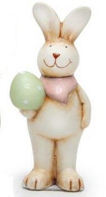 Coelho de Ceramica Segurando Ovo Verde 17cm - Coleção Coconut - Ref 1014664V Páscoa Cromus