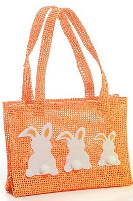 Bolsinha de Páscoa de Juta Laranja com Apliques de Coelho 16x23x5.5cm - Ref 1823309 Páscoa Cromus