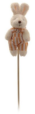 Pick Coelho de Pelúcia no Palito Roupa Listrado Laranja - Coleção Candy Colors - Ref 1321115 Páscoa Cromus