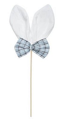 Pick Orelha de Coelho de Pelúcia com Laço Xadrez Azul 20cm com 1 Un - Coleção Popcorn - Ref 1013252 Páscoa Cromus