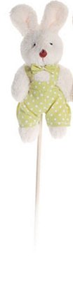 Pick Coelho de Pelúcia no Palito Roupa Poá Verde - Ref 1420291 Páscoa Cromus