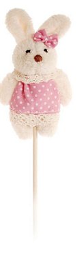 Pick Coelha de Pelúcia no Palito Vestido Poá Rosa - Ref 1420293F Páscoa Cromus