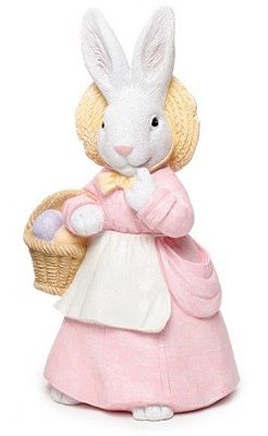 Coelha de Resina com Cesta de Cenouras e Vestido20cm - Coleção Cute Family - Ref 1827427F Páscoa Cromus