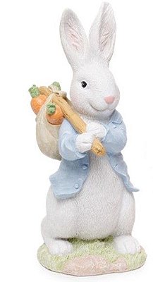 Coelho de Resina Com Cesto de Cenouras nas Costas 20cm - Coleção Cute Family - Ref 1827427 Páscoa Cromus