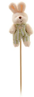 Pick Coelho de Pelúcia no Palito Roupa Listrado Verde - Coleção Candy Colors - Ref 1321118 Páscoa Cromus