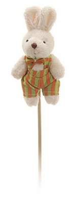 Pick Coelho de Pelúcia no Palito Roupa Listrado Laranja e Verde - Ref 1321262 Páscoa Cromus