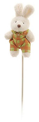 Pick Coelho de Pelúcia no Palito Roupa Xadrez Laranja e Verde - Ref 1321261 Páscoa Cromus