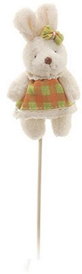 Pick Coelha de Pelúcia no Palito Roupa Xadrez Laranja e Verde - Ref 1321261F Páscoa Cromus