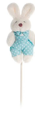 Pick Coelho de Pelúcia no Palito Roupa Poá Azul - Ref 1420292 Páscoa Cromus