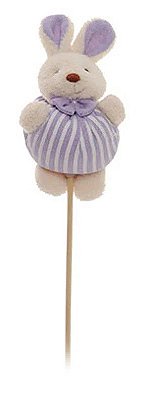Pick Coelho de Pelúcia Bolinha no Palito Listrado Lilas e Branco - Ref 1220799 Páscoa Cromus
