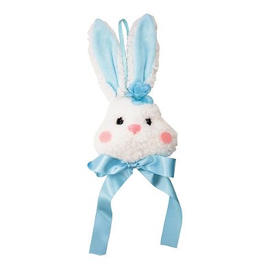 Enfeite de Pendurar Cabeça de Coelho de Pelúcia Azul M 23x12x6cm - Coleção Algodão Doce - Ref 1020495 Páscoa Cromus