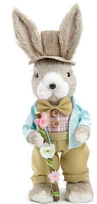 Coelho Decorativo de Palha Italiana em Pé com Flores 32cm - Coleção MilkShake - Ref 1014011 Páscoa Cromus