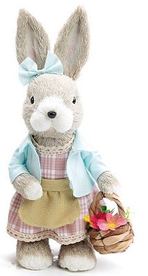 Coelha Decorativa de Palha Italiana em Pé com Flores 32cm - Coleção MilkShake - Ref 1014011F Páscoa Cromus