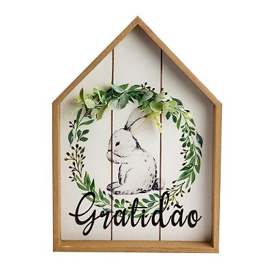 Quadro Decorativo de Madeira Casinha Branca Gratidão 32cm - Coleção Stamp - Ref 1015875 Páscoa Cromus