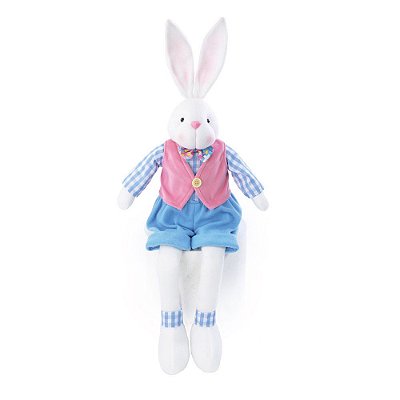 Coelho Sentado com Colete Rosa e Camisa Xadrez Azul 70cm - Coleção Banana Split - Ref 1024322 Páscoa Cromus