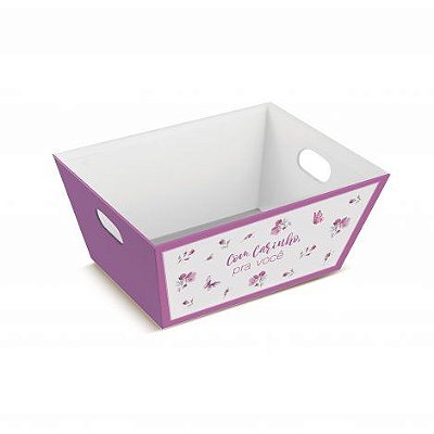 Cesta Rígida de Papel Flores e Borboletas Flora 27x21x12cm com 1 Unidade - Ref 19000652 Cromus