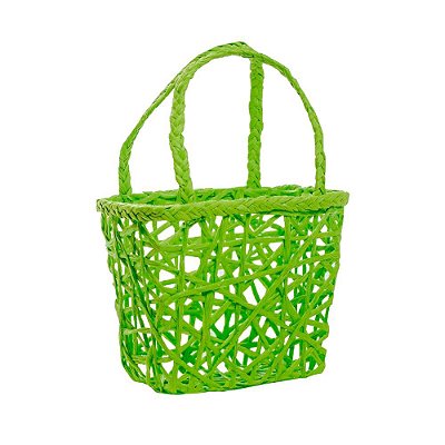 Cesta Retangular de Papel Trançado Verde 15x8x23cm com 1 Unidade - Ref 1823025 Páscoa Cromus