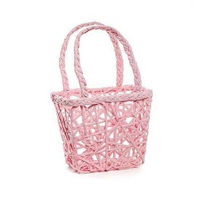 Cesta Retangular de Papel Trançado Rosa Claro 15x8x23cm com 1 Unidade - Ref 1823023 Páscoa Cromus