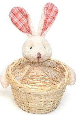 Cesta de Páscoa Coelho Xadrez Rosa com 1 Unidade - Coleção Popcorn - Ref 1013270R Páscoa Cromus