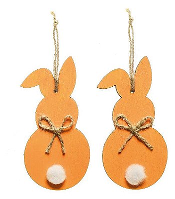 Silhueta Coelho de Madeira com PomPom Para Pendurar com 2 Unidades - Tag de Madeira - Ref 1823125 Páscoa Cromus 7898546472664