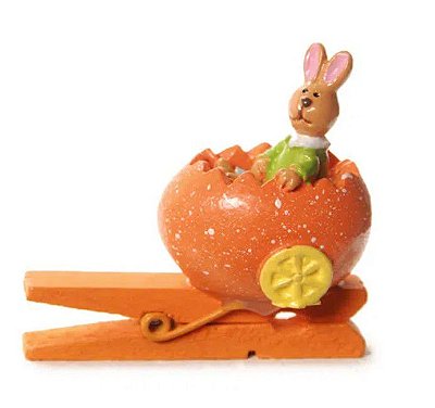 Prendedor de Madeira Decorado Coelho no Carrinho de Ovo 3D - Ref 1421217 Páscoa Cromus