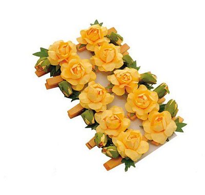 Prendedor de Madeira Decorado com Flor de Papel Amarela - Ref 1230145 Cromus