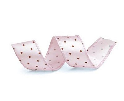 Fita Aramada Poá Rosa com Marrom 3x9,14cm - Fitas Aramadas - Ref 1721232 Páscoa Cromus