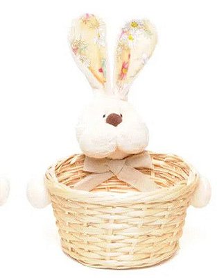 Cesta de Páscoa Coelho Florido Amarelo 20cm com 1 Unidade - Coleção Daisy - Ref 1013269 Páscoa Cromus