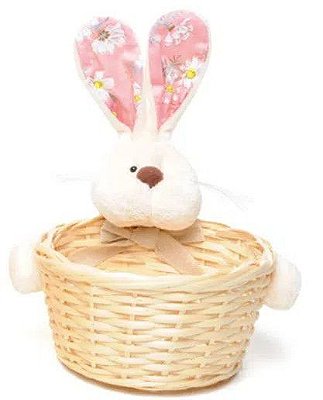 Cesta de Páscoa Coelho Florido Rosa 20cm com 1 Unidade - Coleção Daisy - Ref 1013269R Páscoa Cromus