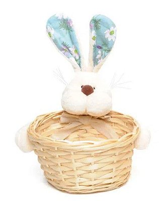 Cesta de Páscoa Coelho Florido Azul 20cm com 1 Unidade - Coleção Daisy - Ref 1013269A Páscoa Cromus