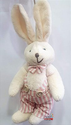 Coelho de Pelúcia com Macacão Listrado Rosa 24cm - Coleção Sorvetinho - Ref 1420026