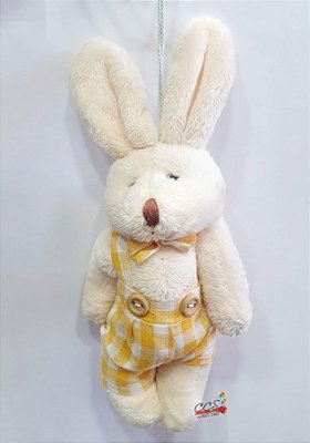 Mini Coelho de Pelúcia Articulado Com Roupa Xadrez Amarelo 20cm - Coleção Beijinho - Ref 1321191 Páscoa Cromus