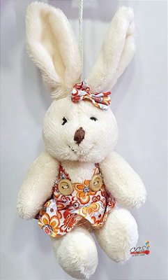 Mini Coelha de Pelúcia Sentado Roupa Floral Laranja 14cm - Coleção Maria Mole - Ref 1522107F Páscoa Cromus