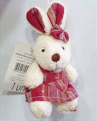 Mini Coelha de Pelúcia Sentada com Vestido Vermelho 10cm - Ref 1220755 Páscoa Cromus