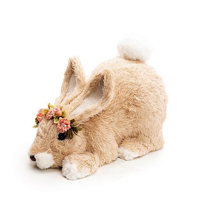 Coelho de Palha Italiana Abaixado com Flores na Cabeça 20x26cm - Coleção Brisa - Ref 1012847 Páscoa Cromus